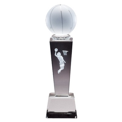 Female Basketball Crystal Trophy with Laser Engraved Figure (8 3/4" x 2 1/2")