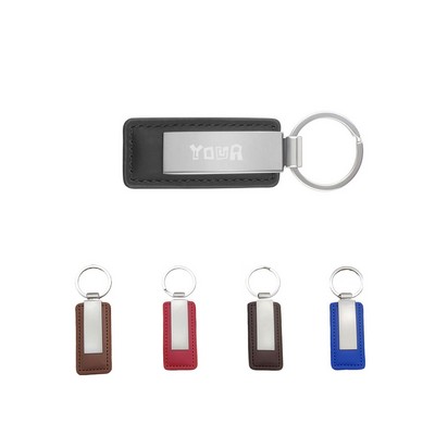 Rectangular Leather Keychain Metal Plate