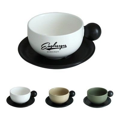 7oz Glazed Ceramic Coffee Mug with Saucer