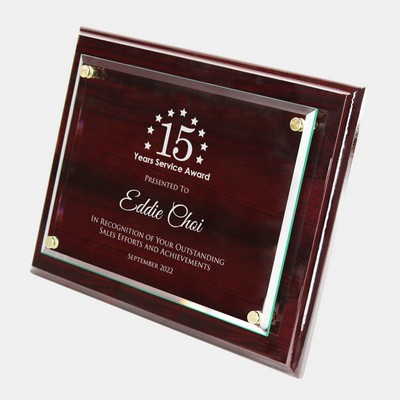 Floating Glass Plate on Gloss Rosewood Plaque (S)