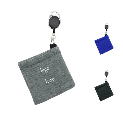 Golf Ball Cleaning Towel With Retractable Carabiner