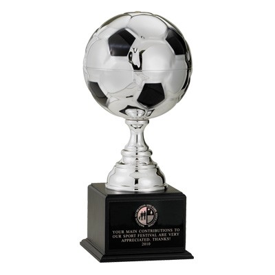 10 1/2" Silver Soccer Ball Trophy with 4 3/4" Ball