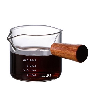 Double Spout Coffee Measuring Glass W/ Wood Handle