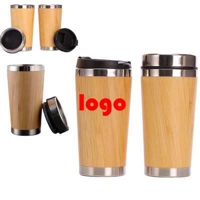 Custom Bamboo Stainless Steel Thermos Cup With Lid