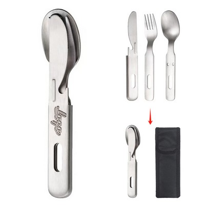 Portable 3-In-1 Camping Utensil With Storage Pouch
