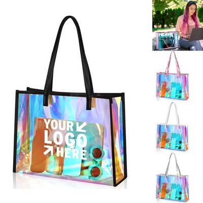 Large Transparent Holographic Tote Bag for Concerts & Travel