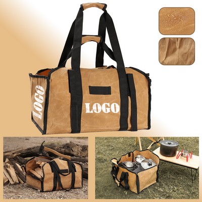Foldable Dual-Purpose Firewood Carrier Waxed Canvas Bag