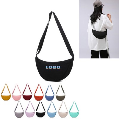 Adjustable Casual Nylon Crescent Crossbody Bag w/Zipper Pockets