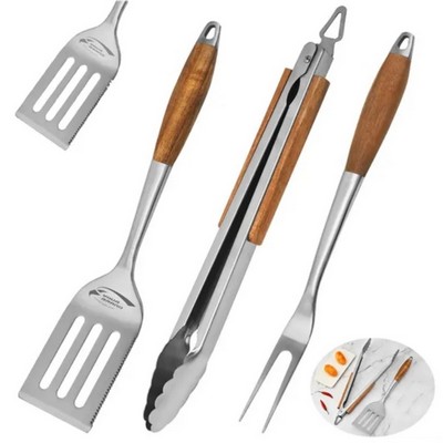 3-Piece BBQ Grilling Tool Set Stainless Steel Tongs Spatula
