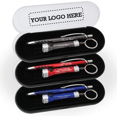 Metal Pen Keychain Flashlight Gift Set