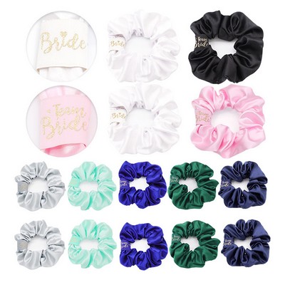 Solid Color Satin Polyester Hair Scrunchies Elastic Hair Tie - Woven Label