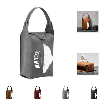 Portable PU Leather Hanging Car Tissue Bag