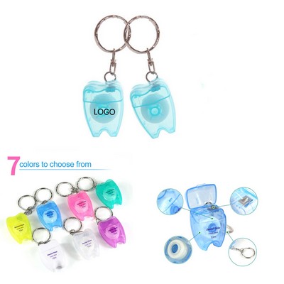 Portable Tooth Shape Dental Floss Keychain 10M