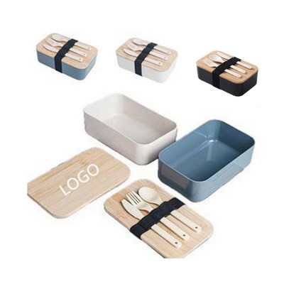 Eco-Friendly Wheat Straw Lunch Box with Bamboo Lid and Utensils