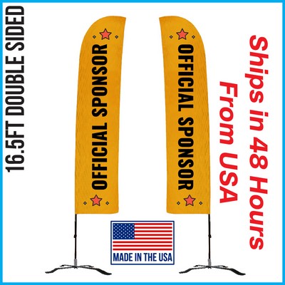 16.5' Straight Flag - Double Sided w/Black X Base - Made in the USA