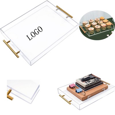 Clear Acrylic Serving Tray with Golden Handles