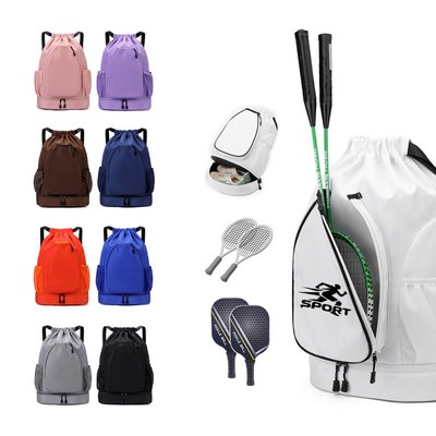 All Sports Drawstring Backpack Waterproof Shoe Compartment Large Capacity For Basketball And Tennis