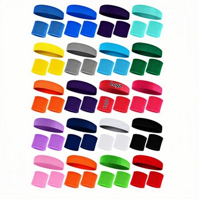 Sports Sweatband Set Wristbands Headbands Hair Bands with Embroidery Patch
