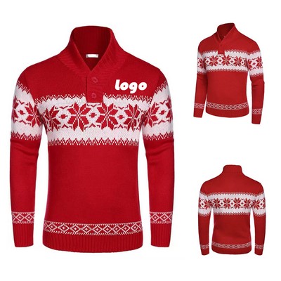 Men's Buttoned Stand Collar Sweater