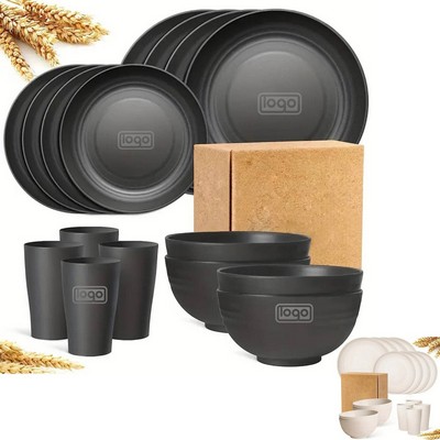 16Pcs Wheat Straw Kitchen Dinnerware Set