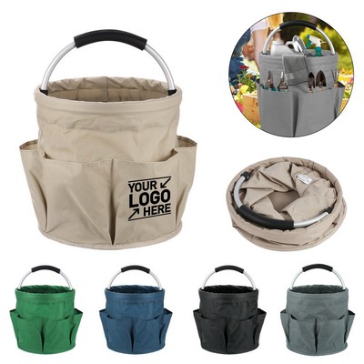 Foldable Fabric Bucket – Storage Organizer with Aluminum Handle and Outer Pockets