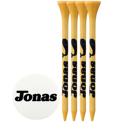 Golf Tee Pack With Bamboo Tees And Ball Marker