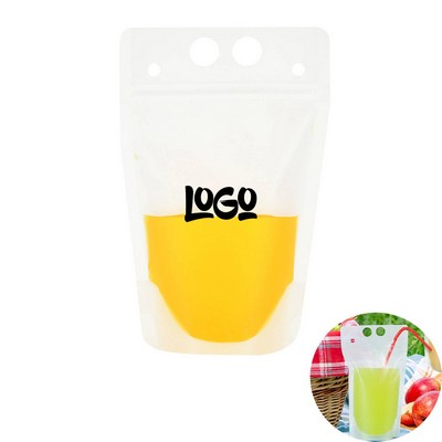 8oz Hand-held Closable Zipper Drinking Pouches With Straw
