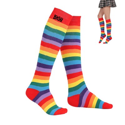 Rainbow Striped Knee High Tube Socks