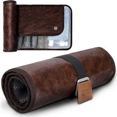 Men's Portable PU Leather Care Kit Toiletry Bag