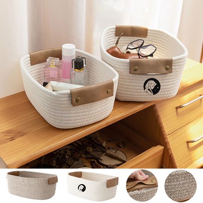 Cotton Rope Woven Baskets with Leather Handle