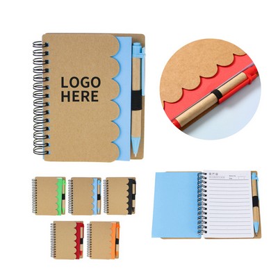 Wave-Patterned Green Notepad with Pen