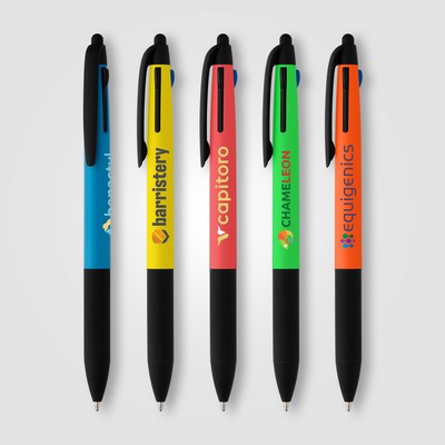 Malta Recycled Plastic 3-in-1 Stylus Neon Grip Multi-Ink Pen - Full-Color Inkjet