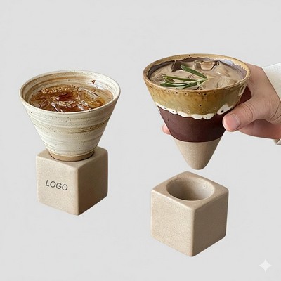 Handcrafted Vintage Funnel Ceramic Mug Wabi-Sabi Coarse Pottery Coffee Cup Unique "Aged" Stoneware