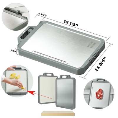 Heavy-Duty 304 Stainless Steel Double-Sided Cutting Board with Non-Slip Base