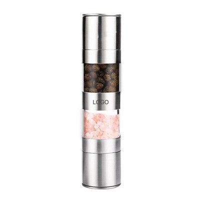 2in1 Dual-Ended Manual Pepper & Salt Mill Premium Stainless Steel Spice Grinder Double-Sided