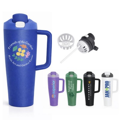 30 oz Vacuum Insulated Stainless Steel Water Mug with Handle & Straw