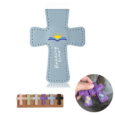Colorful PU Leather Magnetic Cross Bookmark for Book Lovers