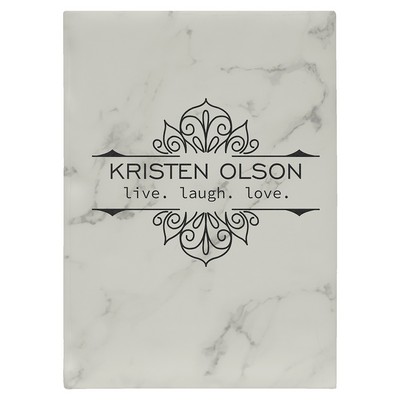 White Marble Large Leatherette Journal with Lined Notepad - Laser Engraves to Black