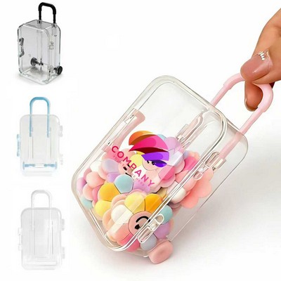 Mini Transparent Suitcase Storage Box Cute Jewelry Organizer with Movable Wheels
