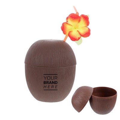 Reusable Coconut Cup with Lid & Straw for Party