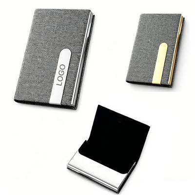 Premium Linen-Style Metal Business Card Holder