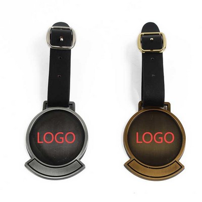 Heavyweight Zinc Alloy Golf Bag Tag With Adjustable Leather Strap