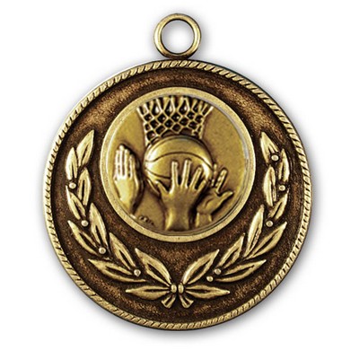 Stock Classic Wreath With Rope Edge 2" Medal- Basketball General