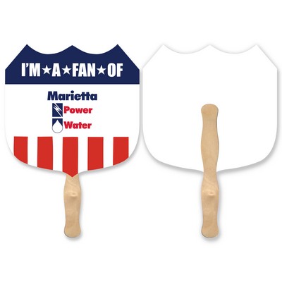 Shield Shape Full Color Single Sided Paper Hand Fan