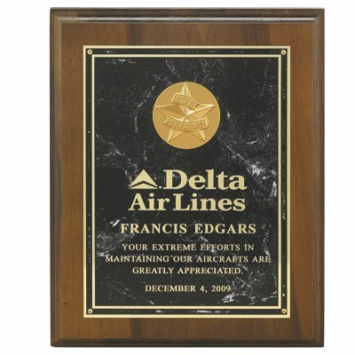 Walnut Finish Plaque w/2" Insert & Multiple Plate Color Options (9"x 12")