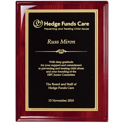 Rosewood Piano Finish Plaque with Florentine Border Plate, 8 x 10"