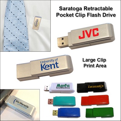 Saratoga Retractable Pocket Clip Flash Drive - 4 GB Memory