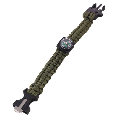 Green Survival Paracord Bracelet with Whistle & Flint Fire Starter