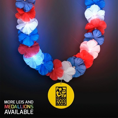 Red, White & Blue LED Hawaiian Lei with Custom Yellow Medallion - PRINTED
