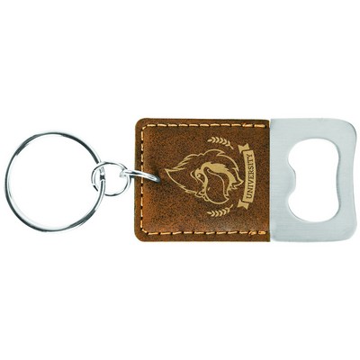 Rustic/Gold Leatherette Bottle Opener Keychain (2.75" x 1.5")